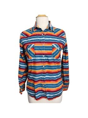 Panhandle Rough Stock Western Shirt Womens Small Serape Stripe Snap Button Cotto